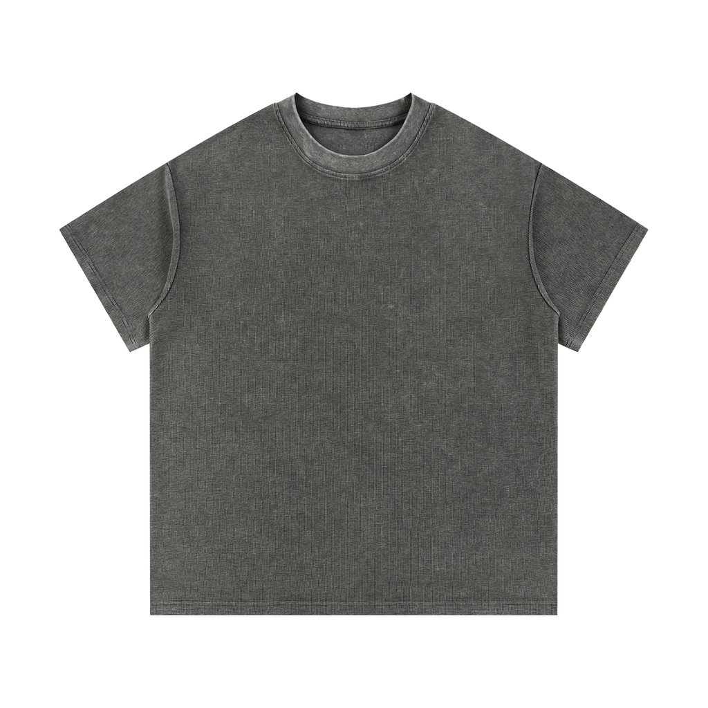 Gray mineral-wash waffle-knit t-shirt on a white background