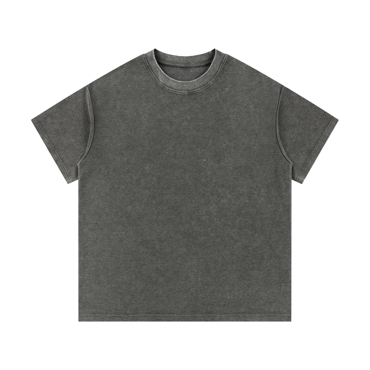 Gray mineral-wash waffle-knit t-shirt on a white background