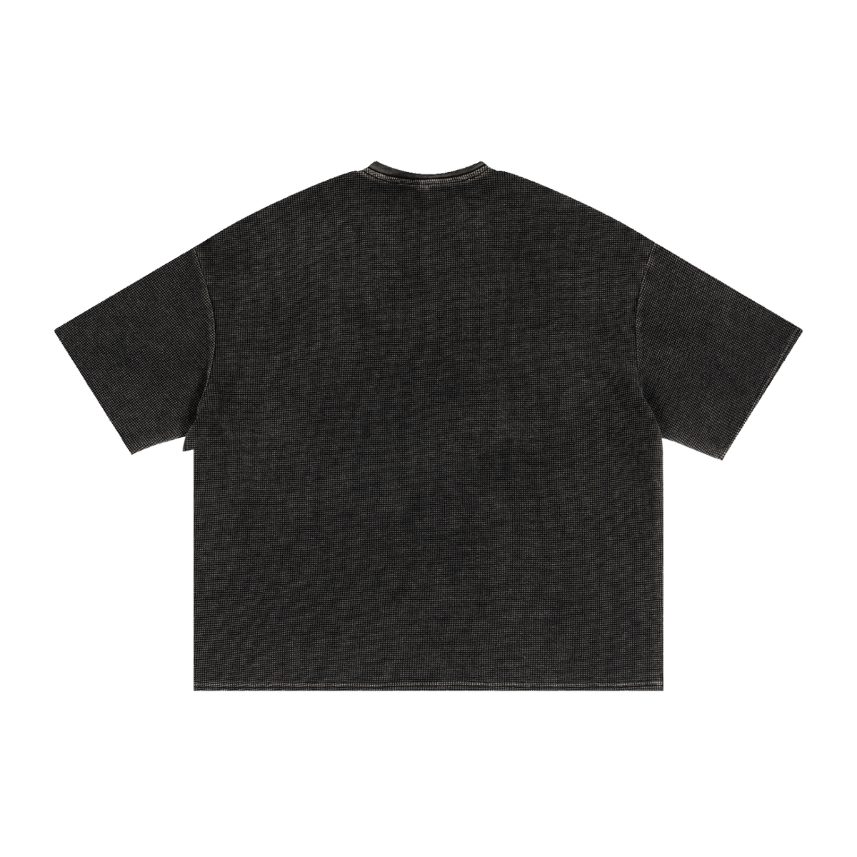 Black t-shirt with no branding on a white background