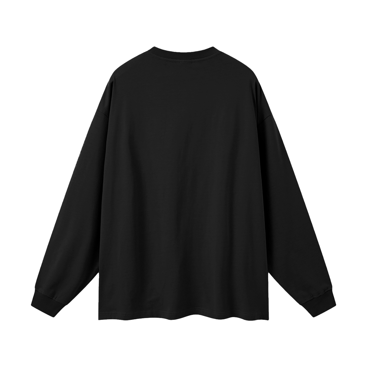 Back view of a plain black oversized long-sleeve tee.