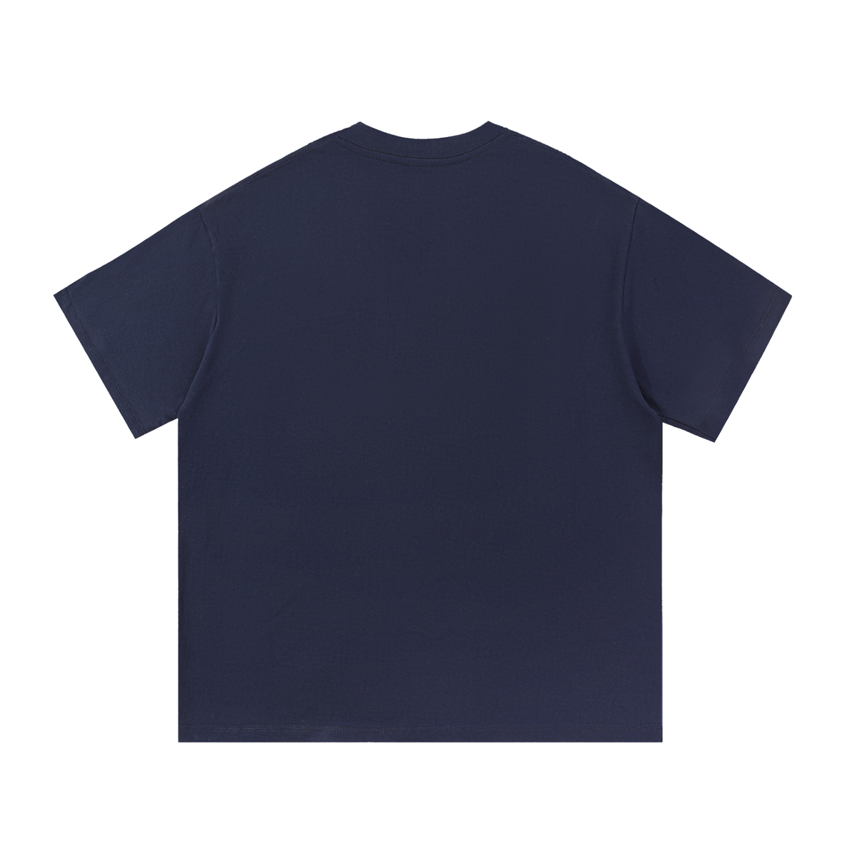 Back view of a plain navy blue tee.