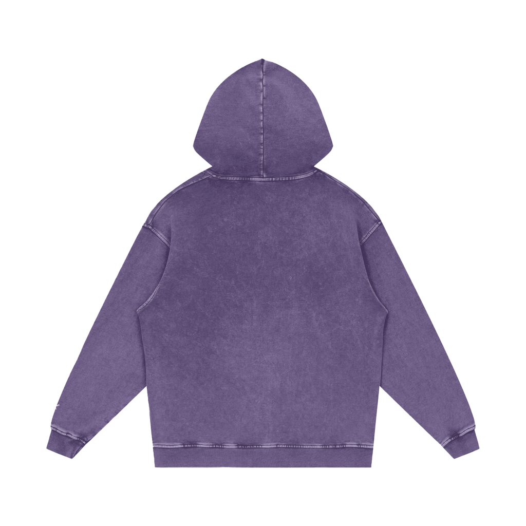 Purple hoodie shown from the back on a white background