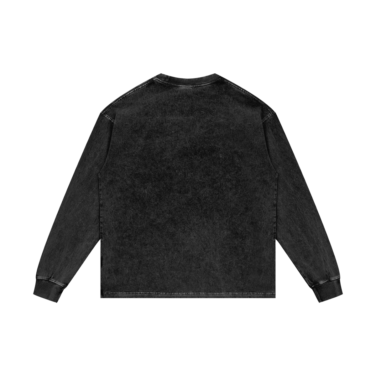 Black acid-wash oversized long-sleeve t-shirt, alternate view, on a white background