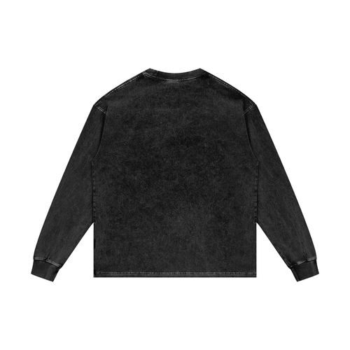 Black acid-wash oversized long-sleeve t-shirt, alternate view, on a white background