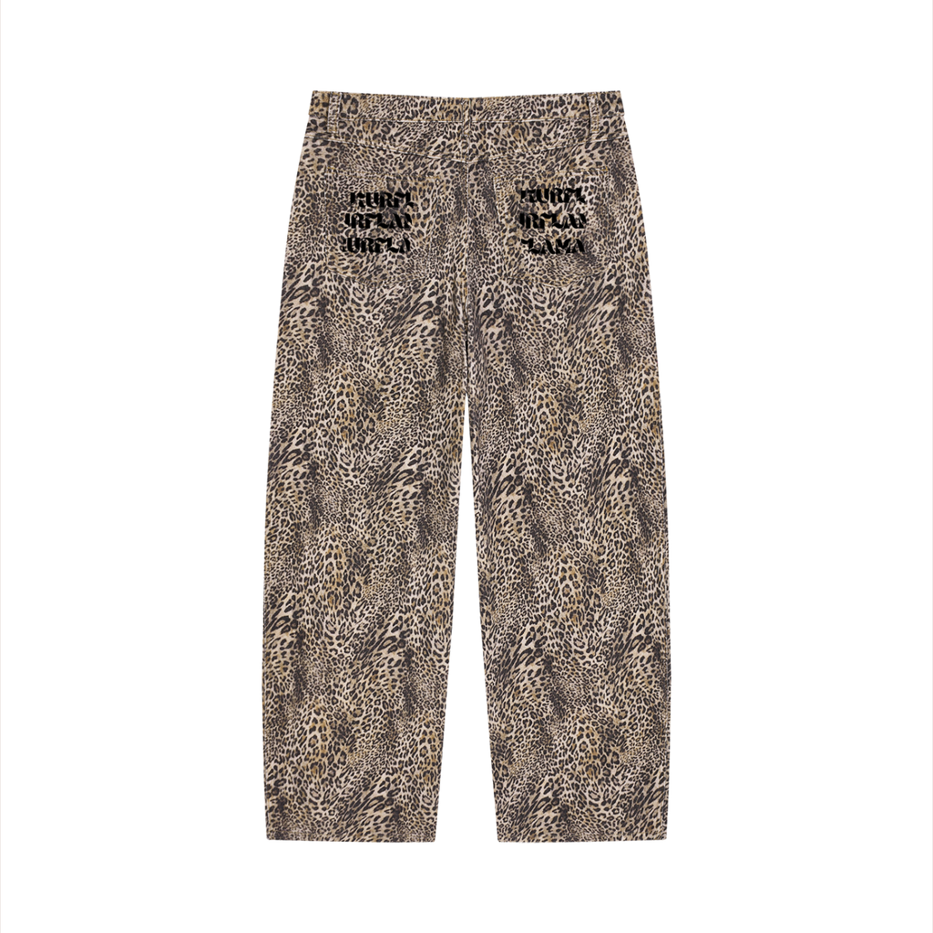 KURFLAMA | Unisex Vintage Wash Leopard Wide Leg Jeans