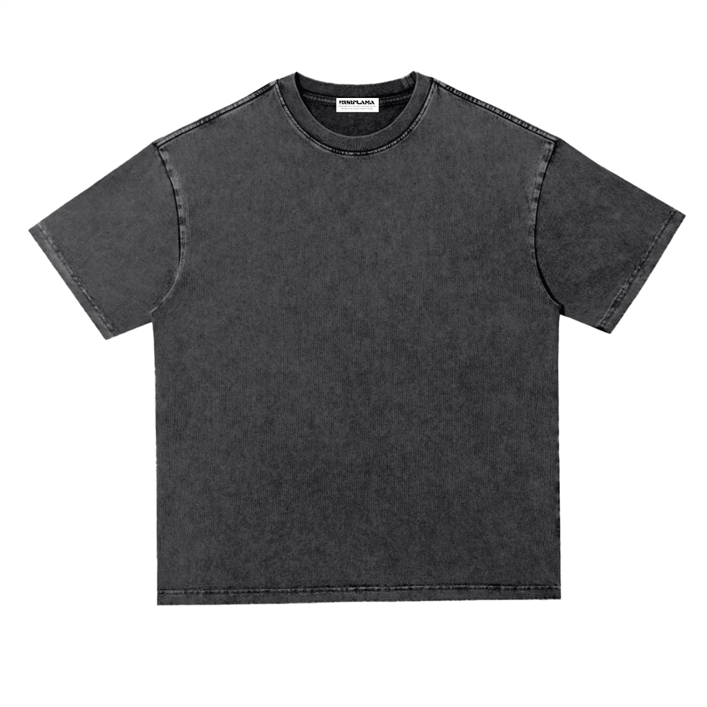 Front view of a plain washed black oversized T-shirt.