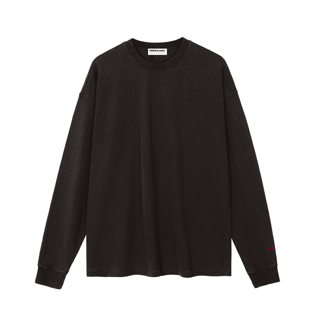 Front view of a plain black long-sleeve T-shirt.