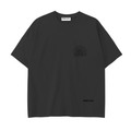 Front view of a black Drop Shoulder Cotton T-Shirt with a small chest graphic.