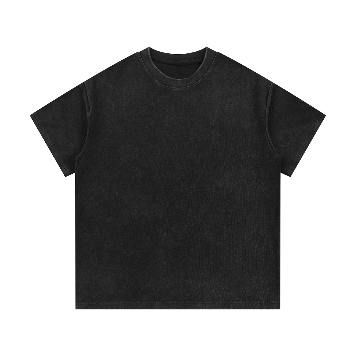 Black mineral-wash waffle-knit t-shirt on a white background