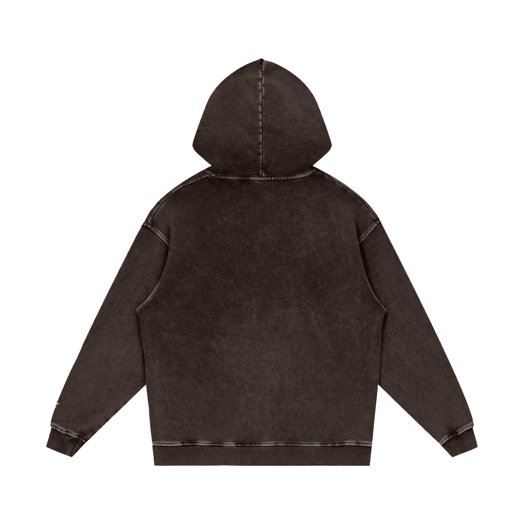 Dark brown hoodie with a hood on a white background