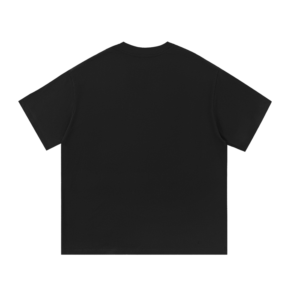 Back view of a plain black tee.