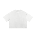 Front view of a plain white boxy tee.
