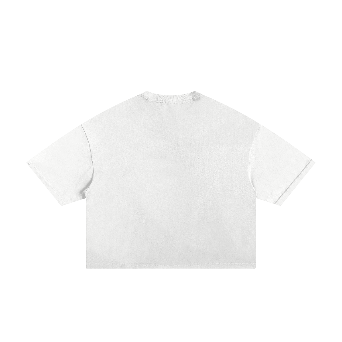 Back view of a plain white boxy tee.