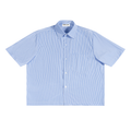 Blue and white striped short-sleeve shirt on a white background