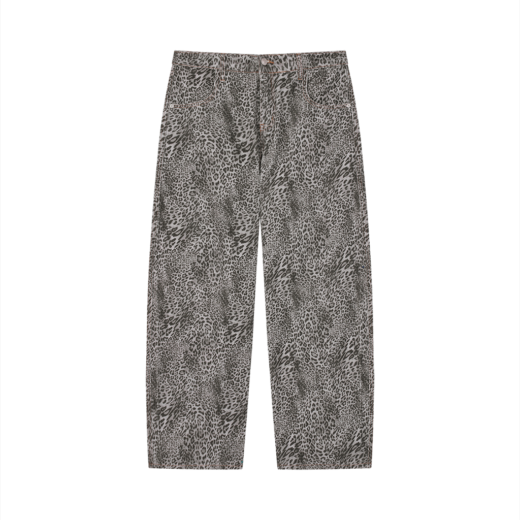 KURFLAMA | Unisex Vintage Wash Leopard Wide Leg Jeans