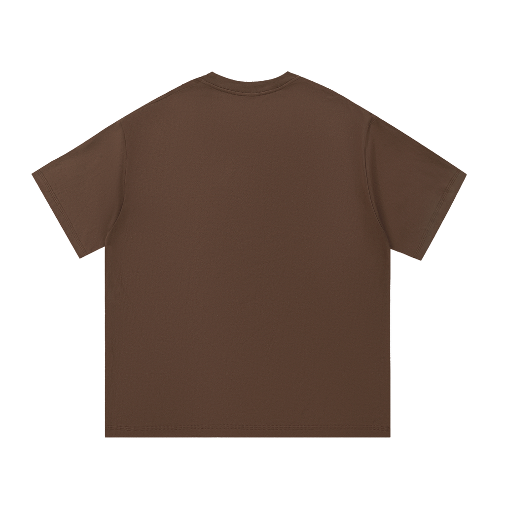 Back view of a plain brown tee.