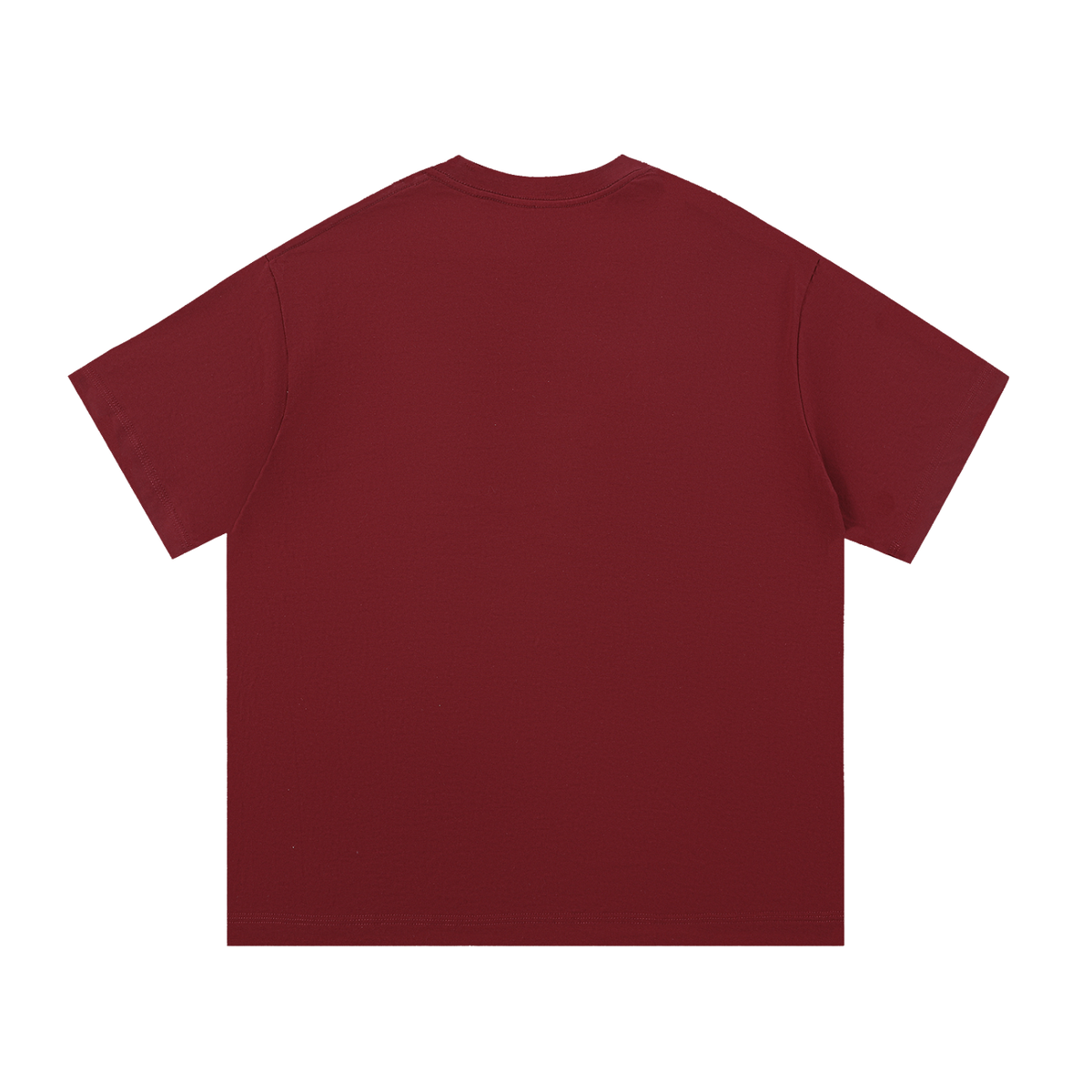 Back view of a plain dark red tee.
