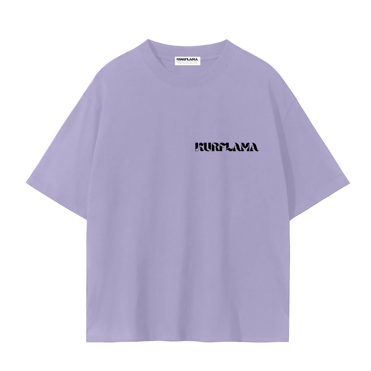 A light purple short-sleeve t-shirt with a black stylized 'BURGLAMA' text graphic on the left chest, displayed flat against a solid white background.