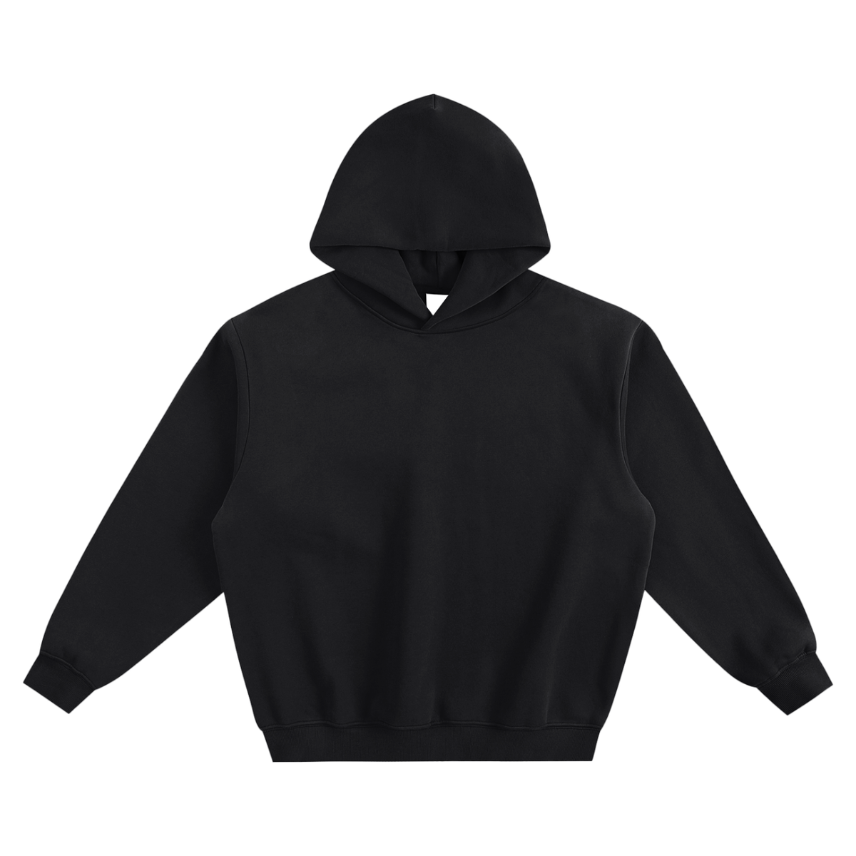 Black hoodie with a logo and text on a white background