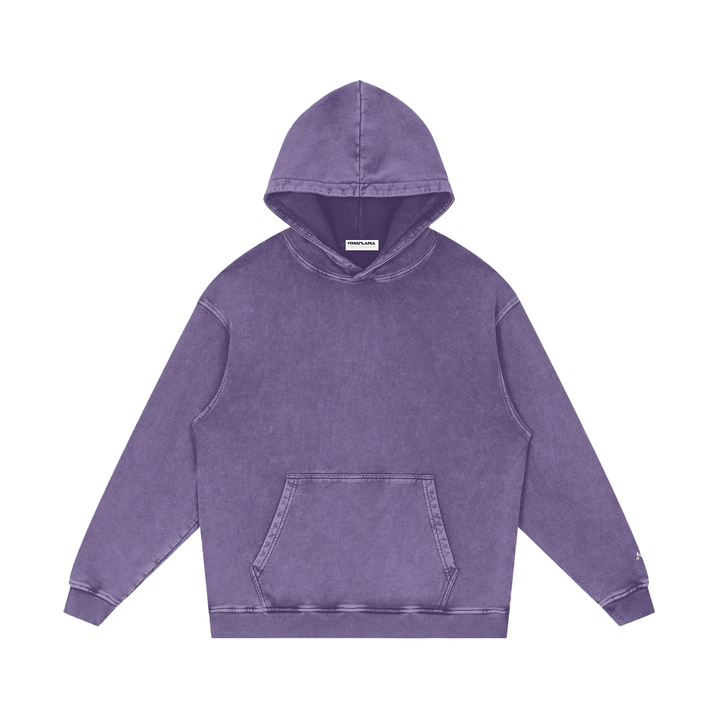A purple mineral-wash pullover hoodie with a light beige graphic of a cross inside a thorn circle on the chest, displayed on a clean white background.