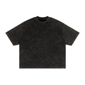 Black t-shirt with a brand logo on a white background