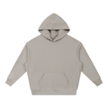 Gray hoodie with a brand logo on a white background