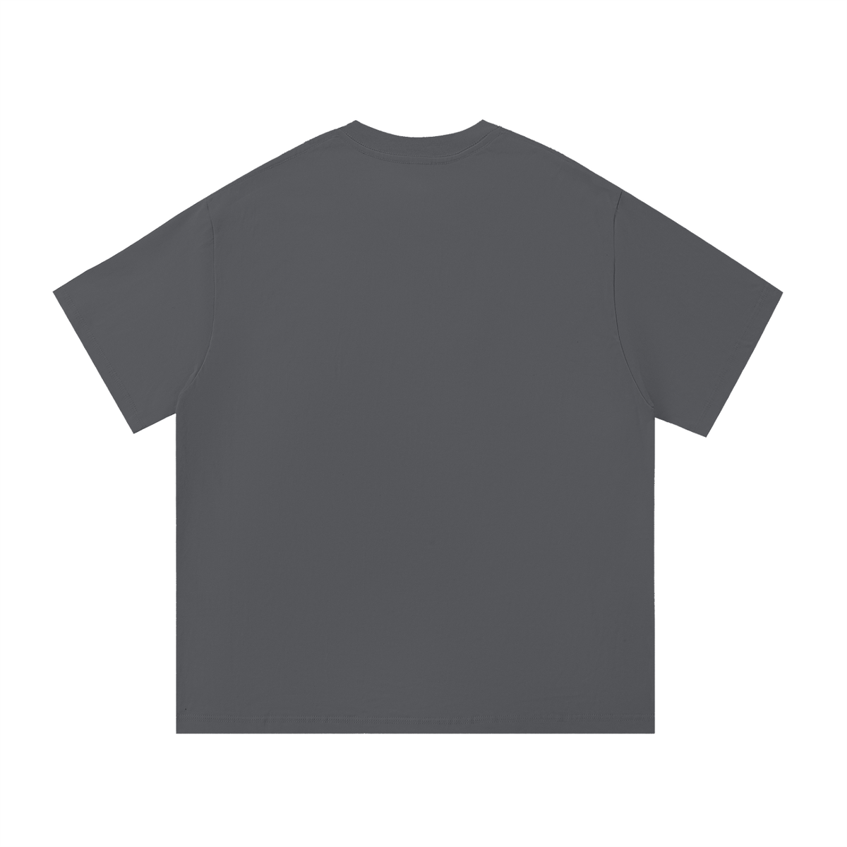 Back view of a plain dark gray tee.