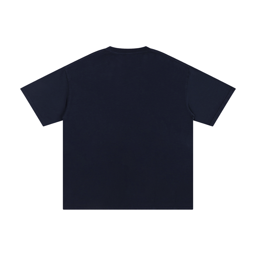 Back view of a plain navy blue Unisex Pure Cotton T-Shirt.