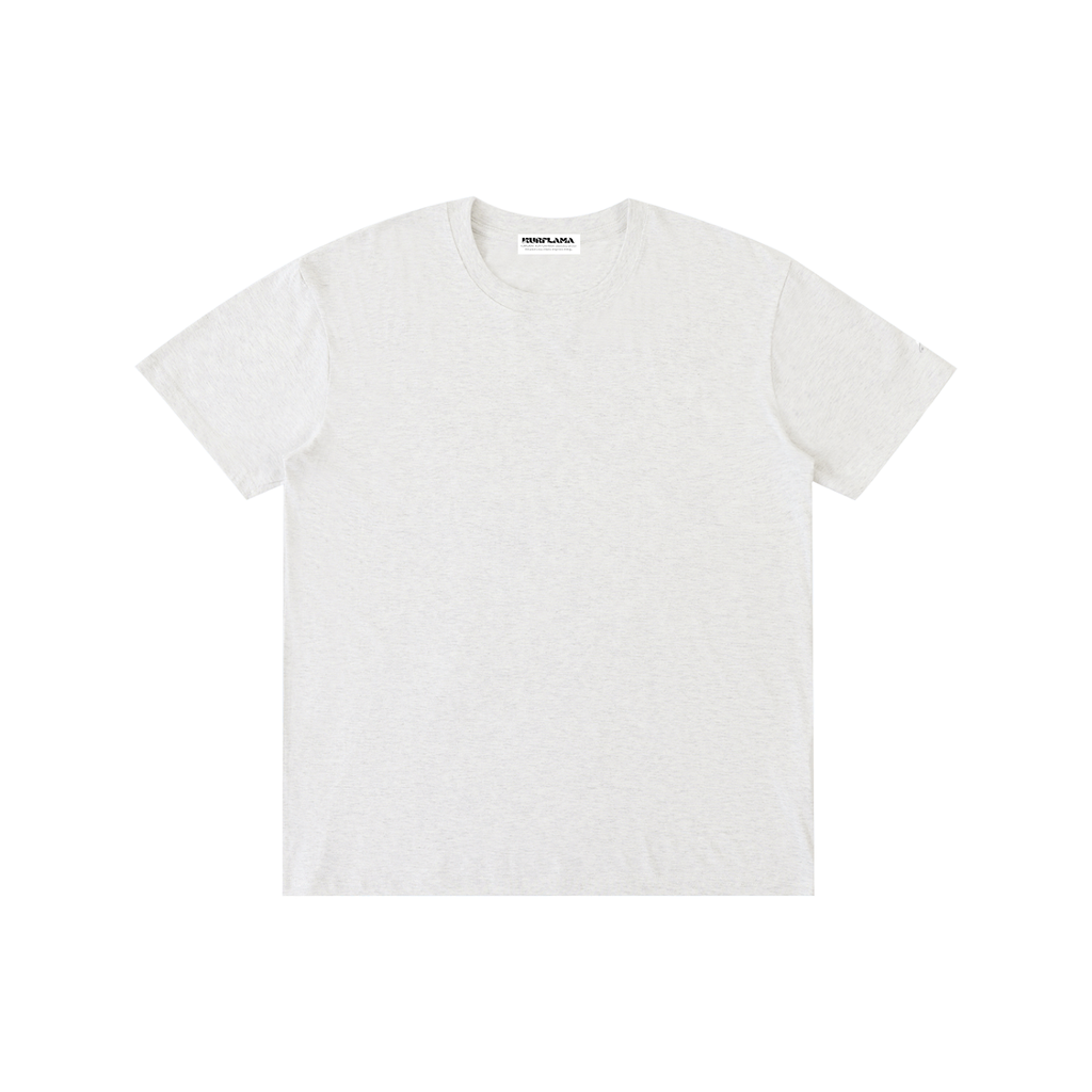 A light heather gray crewneck t-shirt laid flat against a solid white background.