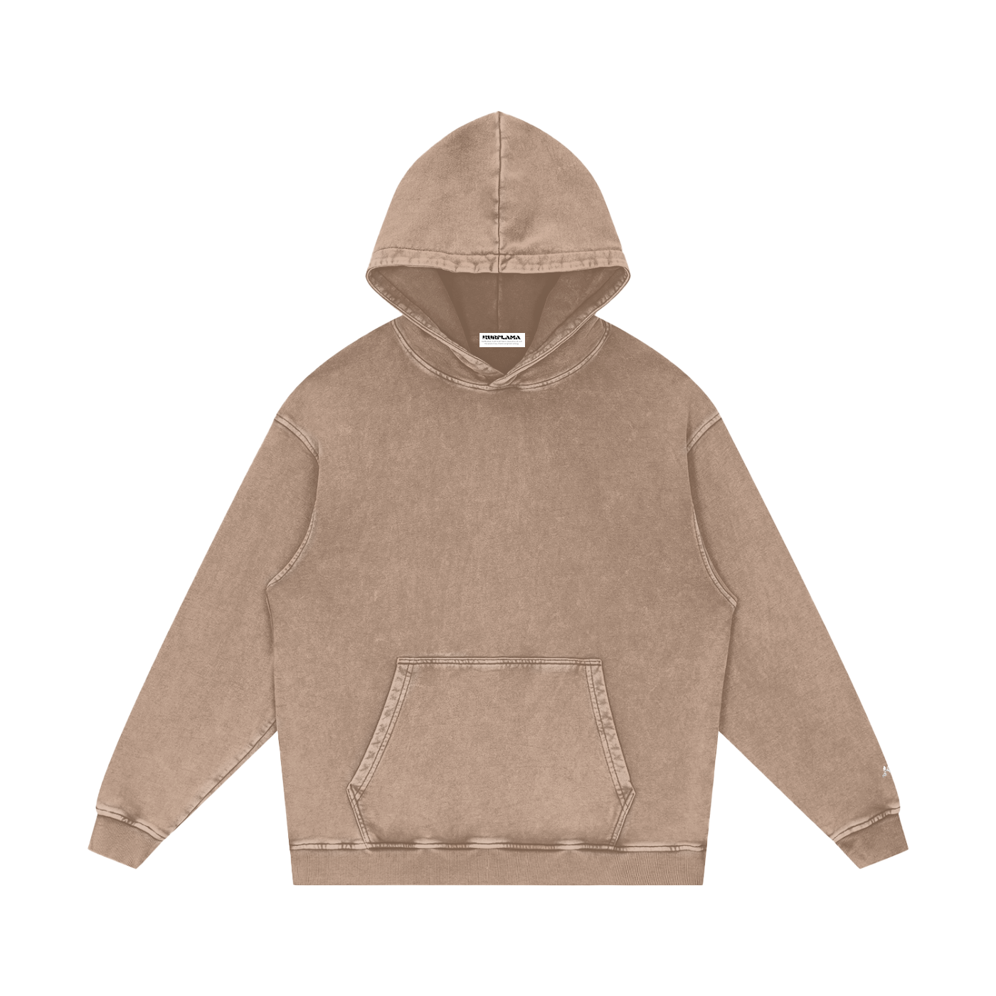 Brown hoodie with a brand logo on a white background