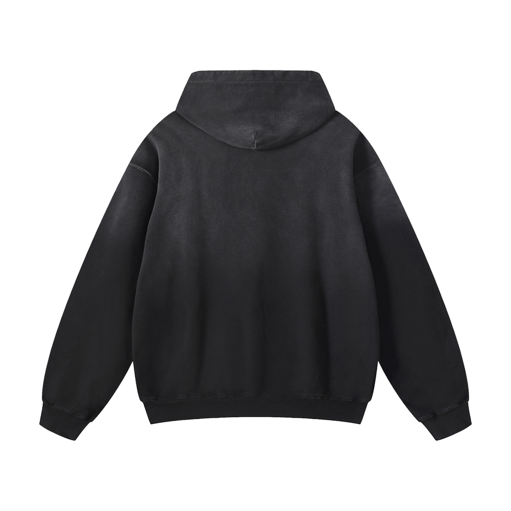 Back view of a plain black oversized hoodie.