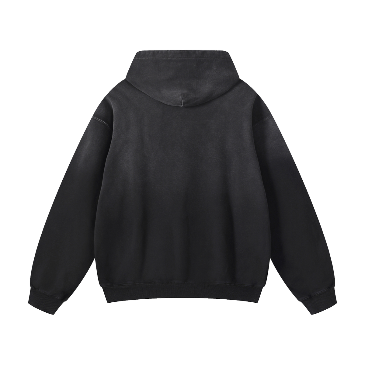 Back view of a plain black oversized hoodie.