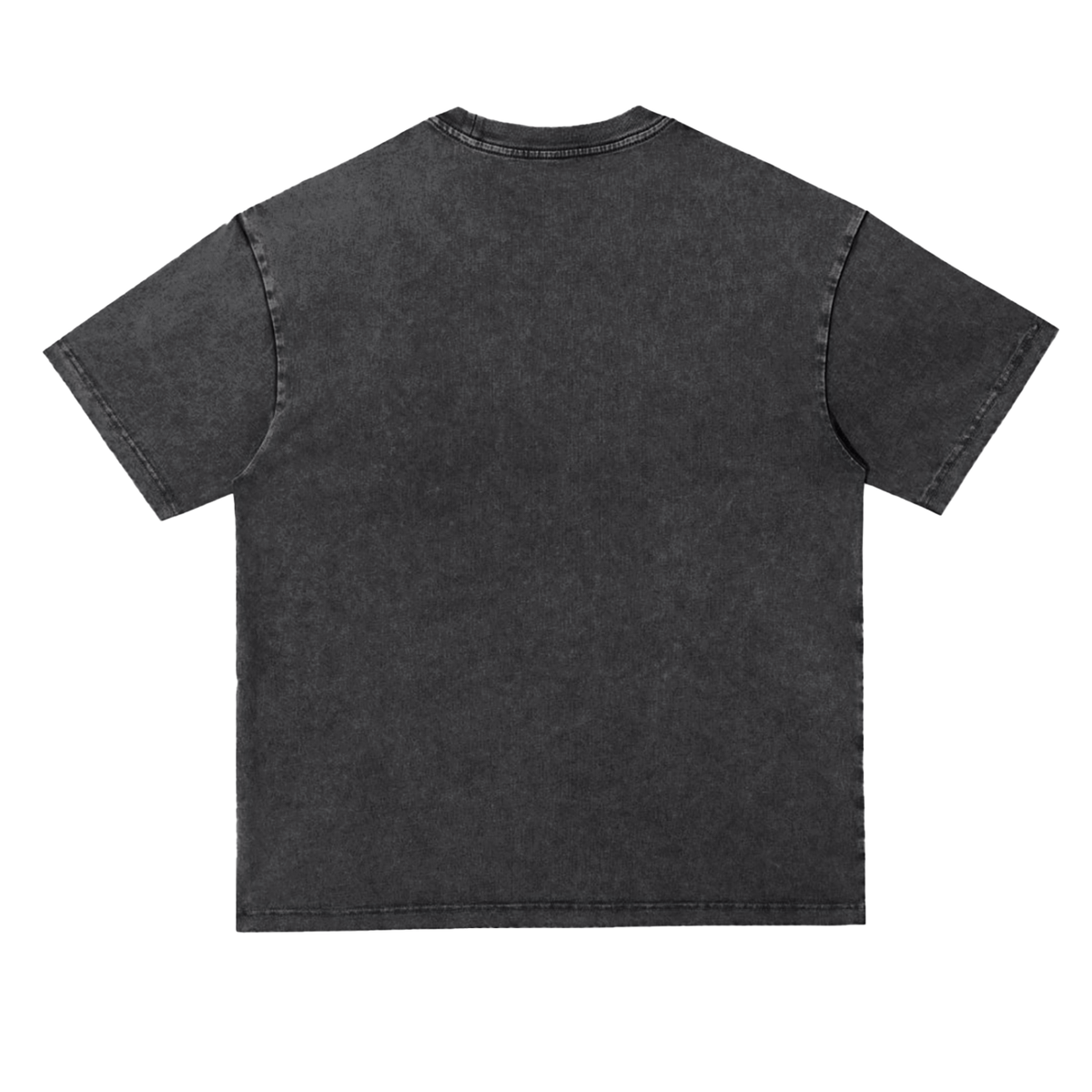 Back view of a plain washed black oversized T-shirt.