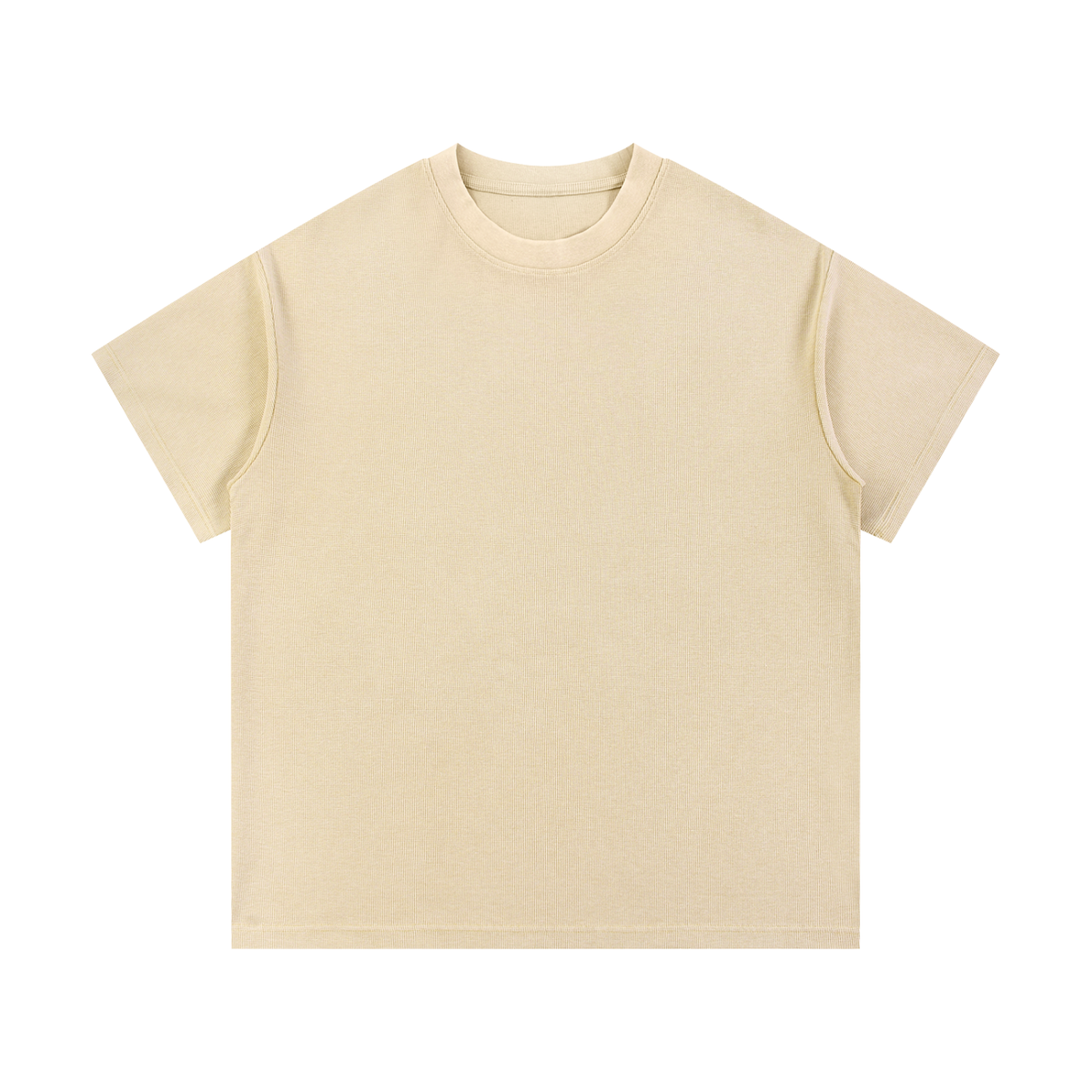 Light apricot mineral-wash waffle-knit t-shirt on a white background