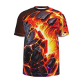 Front view of Kurflama Fall Molten Shift Meteor Tee with glowing orange lava and cracked dark rock artwork.