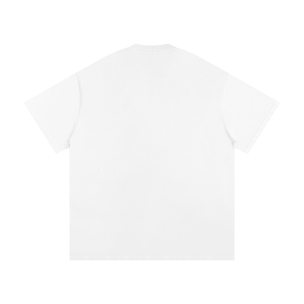 White heavyweight loose-fit t-shirt, rear view, on a white background