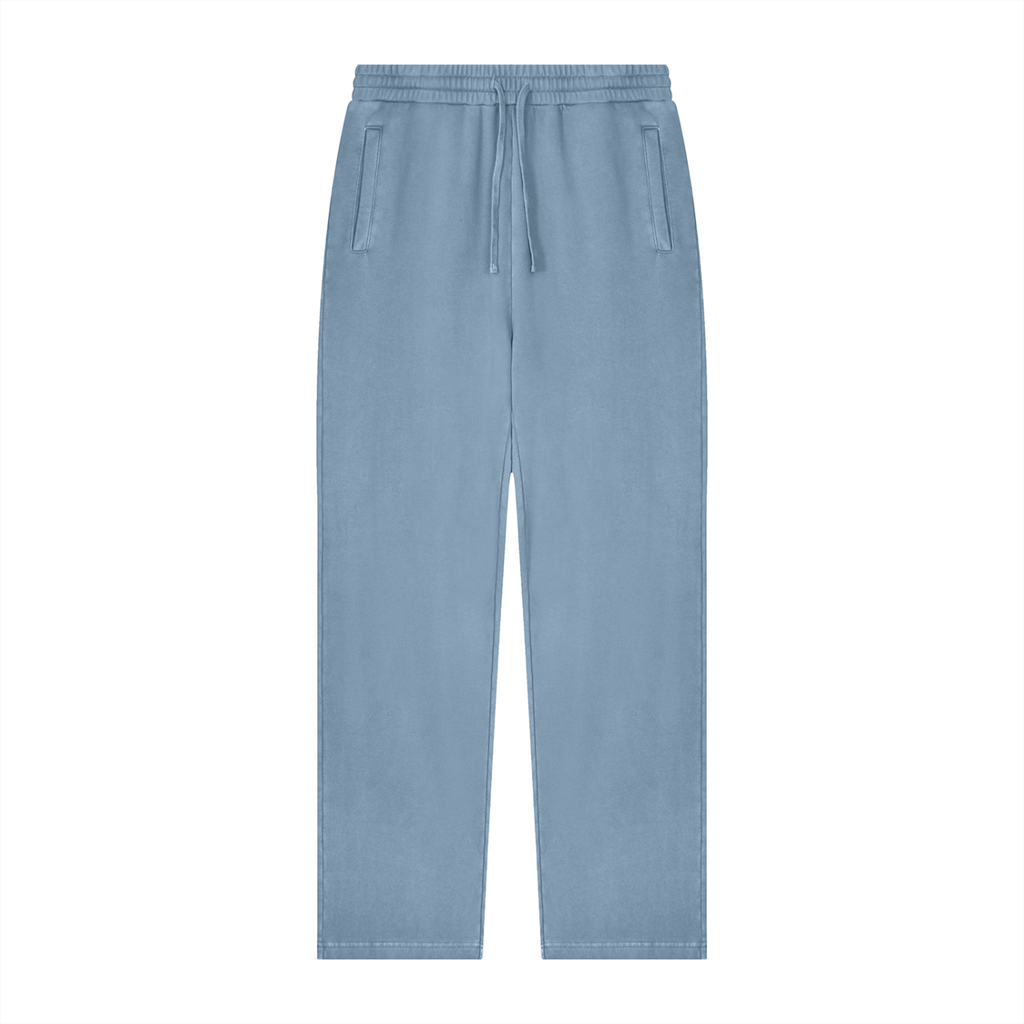 Light blue drawstring sweatpants with side pockets, shown flat against a solid white background.