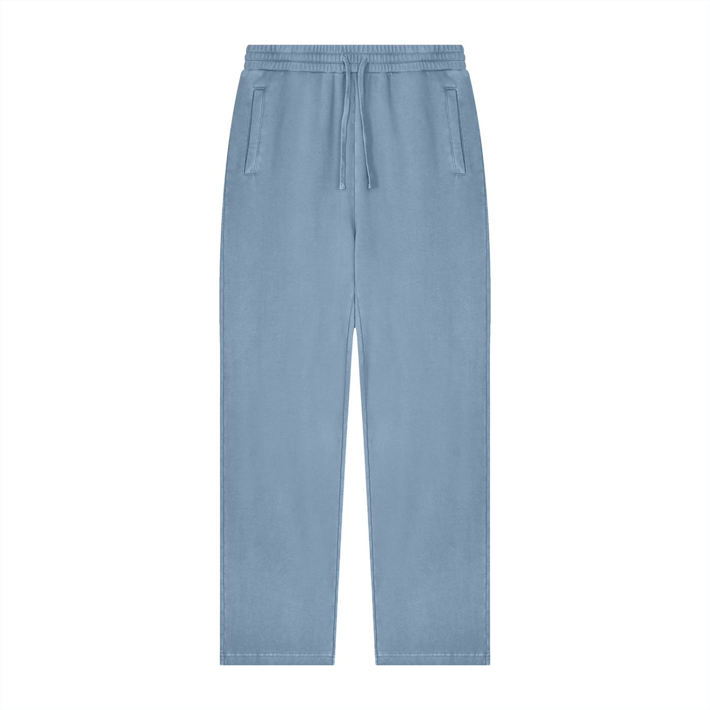 Light blue drawstring sweatpants with side pockets, shown flat against a solid white background.