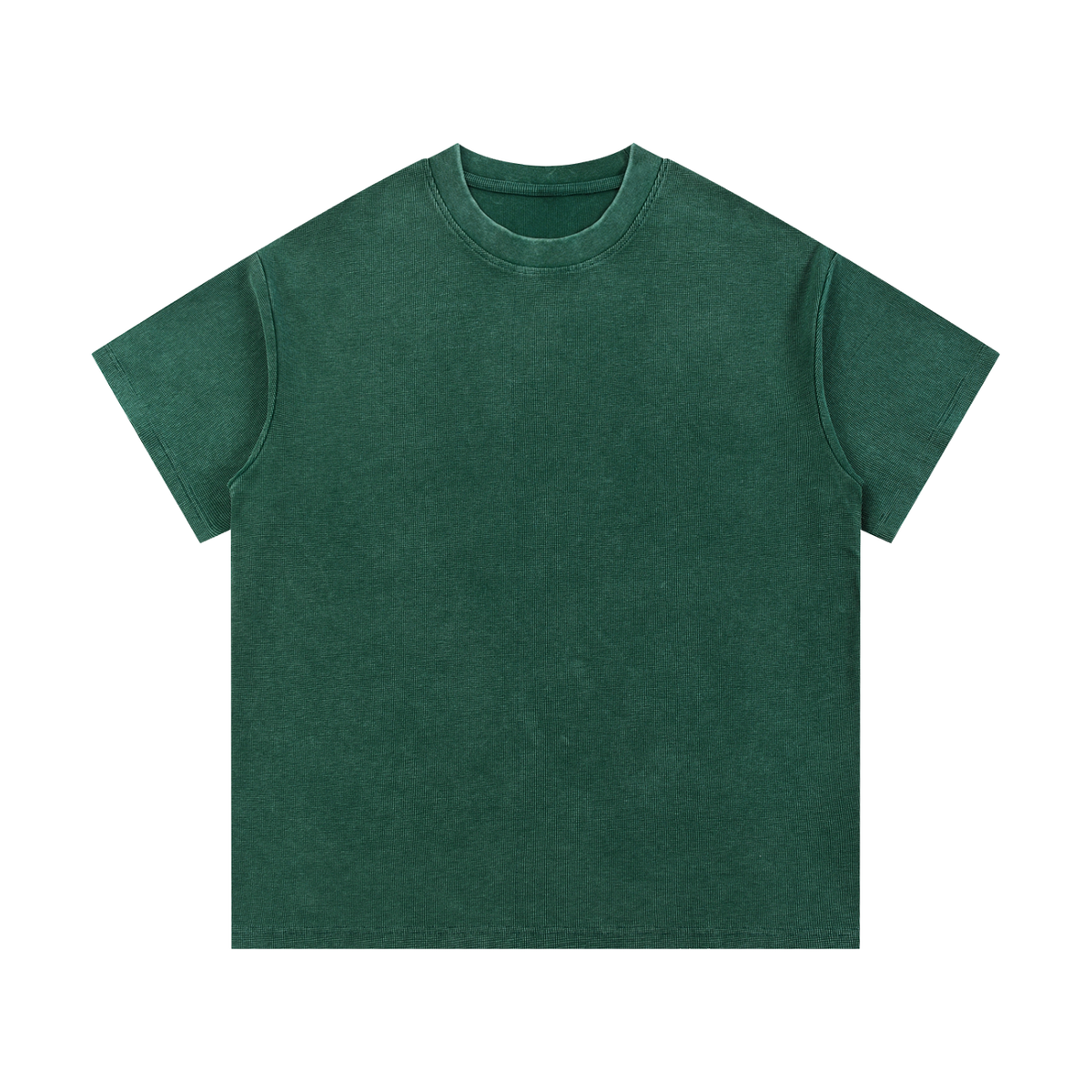 Blackish green mineral-wash waffle-knit t-shirt on a white background