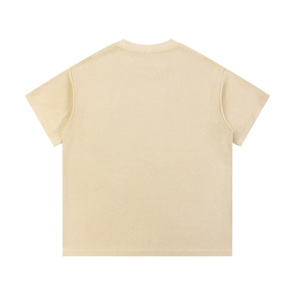 Mineral-wash waffle-knit t-shirt fabric texture on a white background