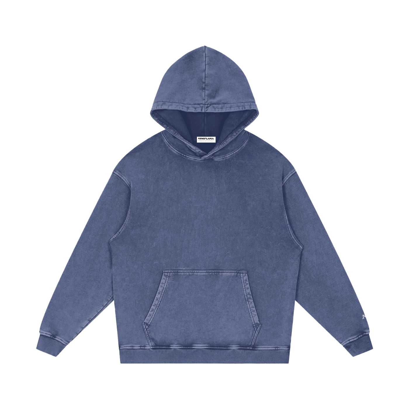 Blue hoodie with a red design on a white background