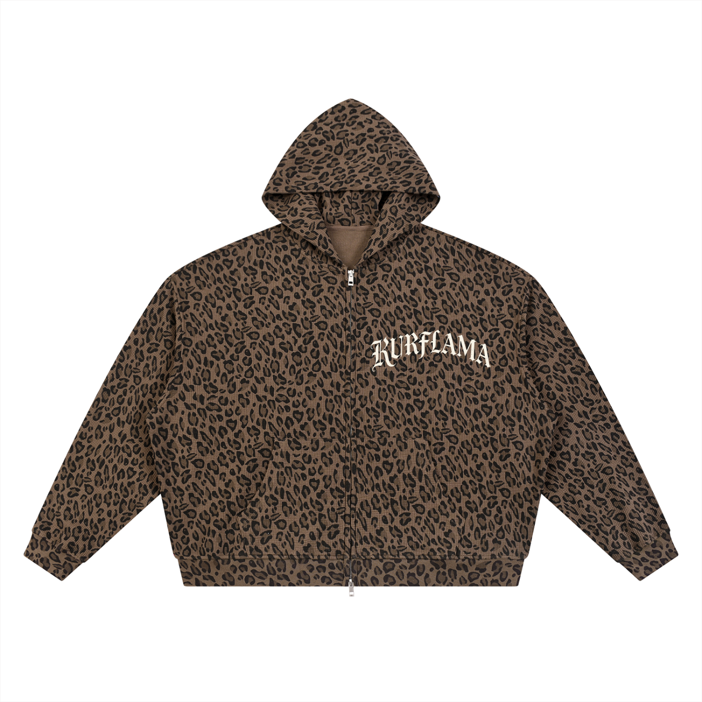 Unisex Leopard Print Waffle Full Zip Hoodie