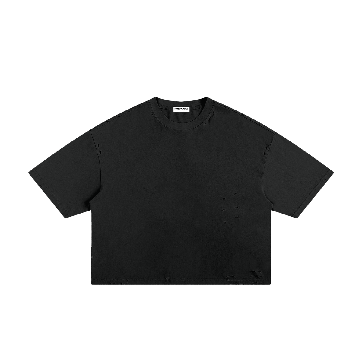 Front view of a plain black boxy tee.