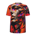 Front view of Kurflama Fall Fractured Identity Front Tee with a fractured portrait in orange, red and purple.