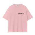 A light pink short-sleeve t-shirt with a black stylized 'BURGLAMA' logo printed on the left chest, displayed against a solid white background.