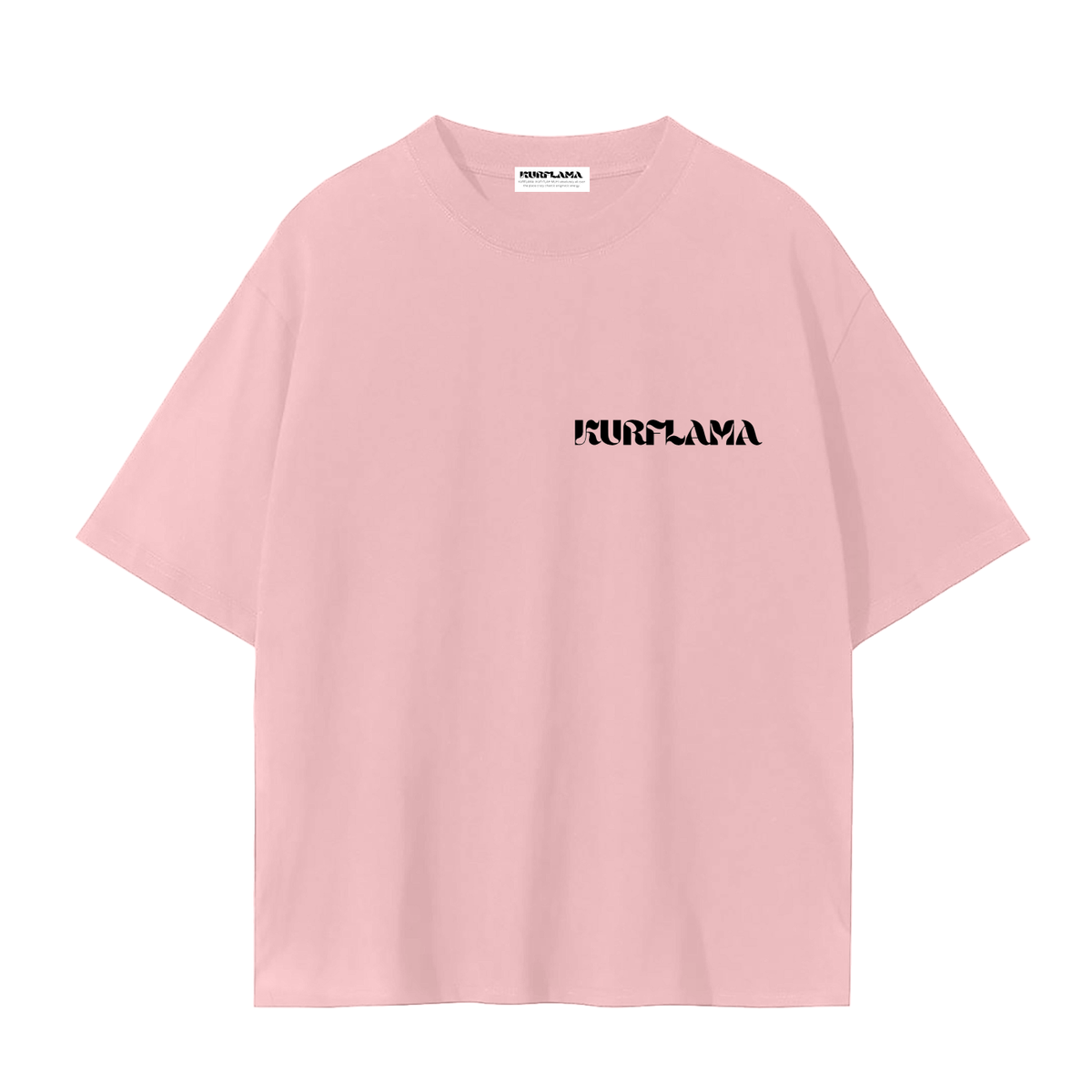 A light pink short-sleeve t-shirt with a black stylized 'BURGLAMA' logo printed on the left chest, displayed against a solid white background.